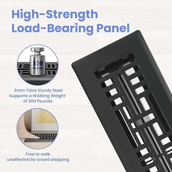 2x10 Inches 2 Pack Heavy Duty Walkable Floor Register Easy Adjust Air Supply Lever Floor Vents - Seattle Design - Vent Cover for Home Floor - Matte Black
