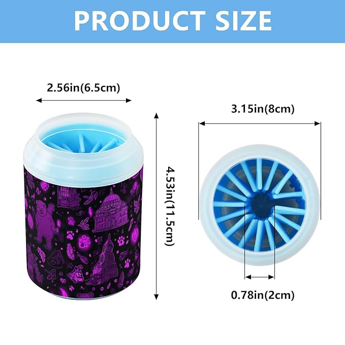 Dog Paw Cleaner Cups for Dogs Pet Foot Washer Paw Scrubber for Medium Small Large Dogs Cats Cleaning Cup Purple Bears Balloons Plants
