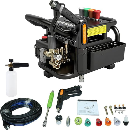 YOKING Pressure Washer, Max 150 bar, 12L/min, PM Inverter 3HP Motor,Horizontal Triplex Pump,60dB Quiet,with 7 Nozzles, Power Washer for Patios, Decks, & Sidewalks
