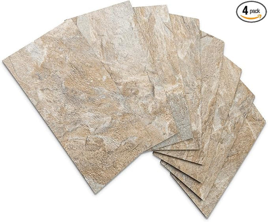 AULIGET Peel and Stick Backsplash Wall Tiles, 3" x 6" PVC Sandstone Faux Stick on Tiles, Pack of 4