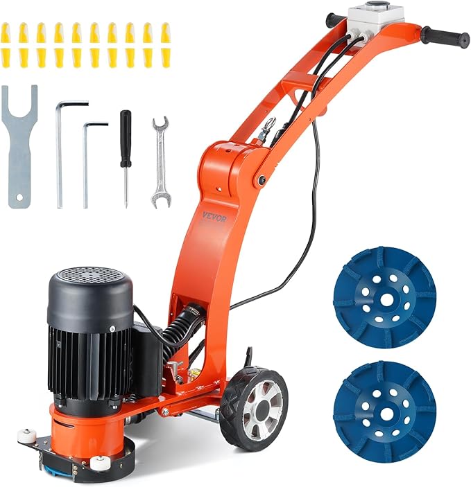 VEVOR Electric Concrete Floor Grinder 7" Walk-Behind Grinder 1.7HP Concrete Floor Polisher, 1300W Grinding Machine, 1720RPM Upgrade Brushless Motor Surfacing Grinder for Granite/Marble/Stones