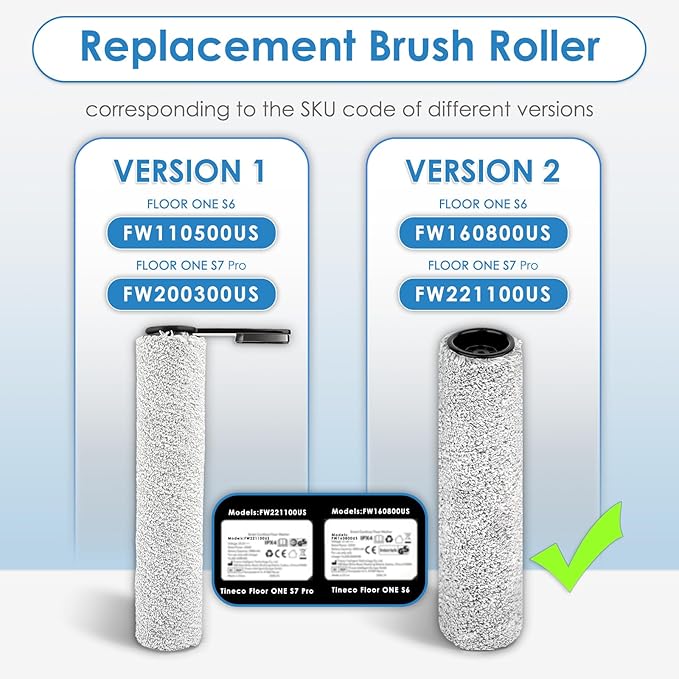 【Version 2, Detachable Roller】(6 Pack) S7 Pro Brush Rollers and HEPA Filters Compatible With Tineco Floor One S7 Pro, Floor One S6 Wet Dry Vacuum Cleaner, 3 Roller and 3 Filters (Excluding Handle)