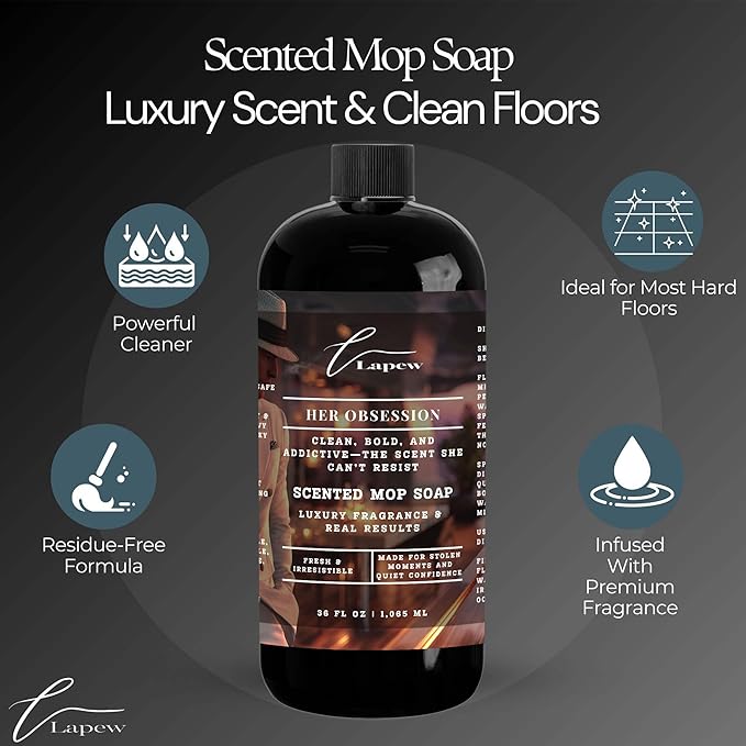 Luxury Floor Cleaner, Scented Mop Soap Concentrate | Hard Floor Cleaner for Tile, Vinyl, Laminate, LVP & Sealed Hardwood | Low-Foam, Streak-Free | 36 oz | Her Obsession