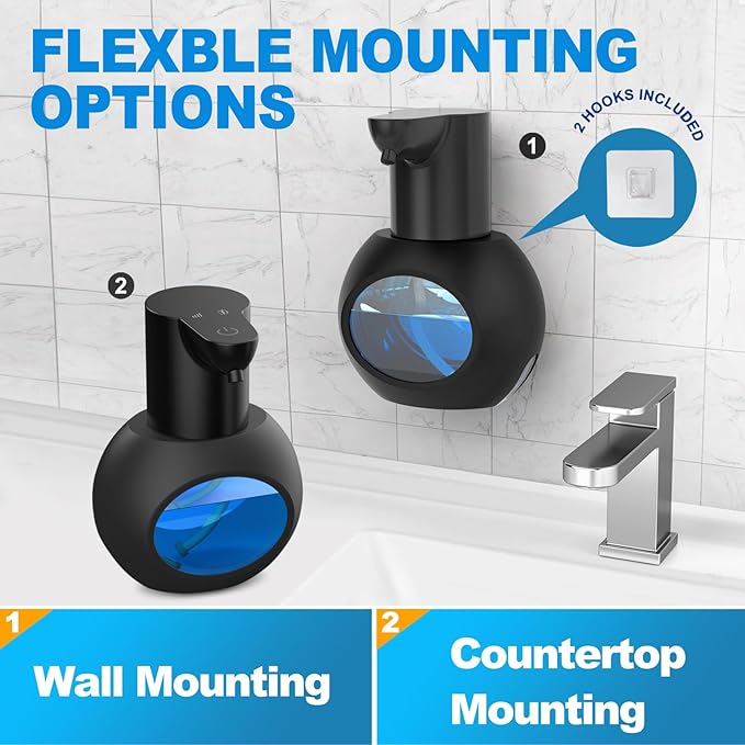 Automatic Soap Dispensers,15oz/420ml USB Touchless Automatic Foaming Soap Dispenser,Rechargeabled Wall Mounted Smart Soap Dispenser for Home Kitchen Bathroom Office Black (2, Black)