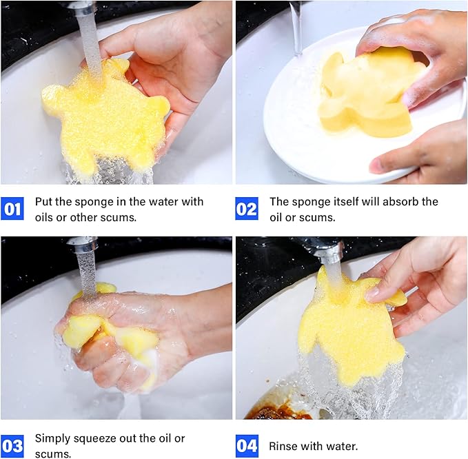 Chuangdi 24 Pieces Hot Tub Sponge, Turtle Oil Scum Absorbing Absorber for Spa and Swimming Pool (Blue, Red, Yellow, Pink)
