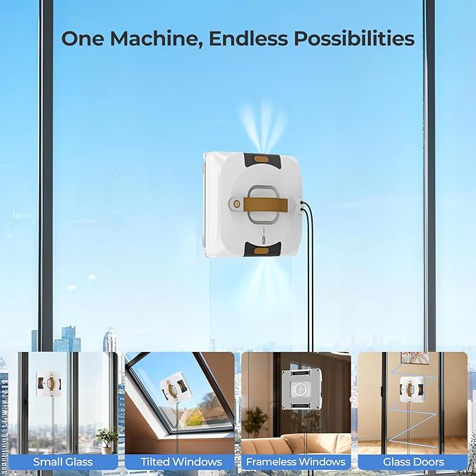 Apical Life Window Cleaning Robot | Low Noise 55dB Smart Glass Cleaner with 3Kpa Suction, Integrated Water Tank, Full Wet Wiping and Anti-Fall Protection for High-Rise Indoor/Outdoor Windows