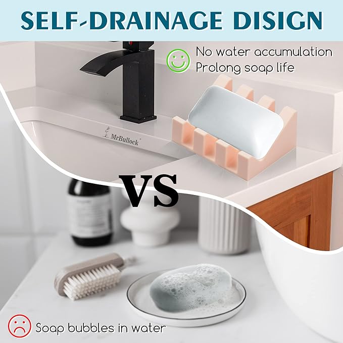 Silicone Soap Dish for Bar Soap Holder for Shower Bathroom Self Draining Waterfall Drying Tray Keep Soap Bars Dry Clean & Easy Cleaning (Pink*2, 2)