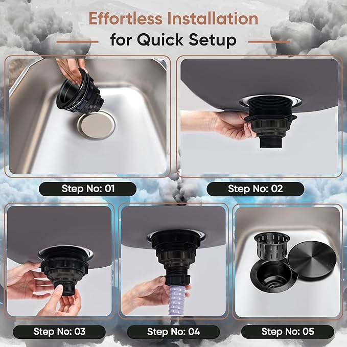 Strictly Sinks Sink Drain Strainer with Removable Basket - 3-1/2 Inch Stainless Steel Round Kitchen Sink Drain Assembly Kit with Deep Strainer Basket & Flat Cover Lid (Black)