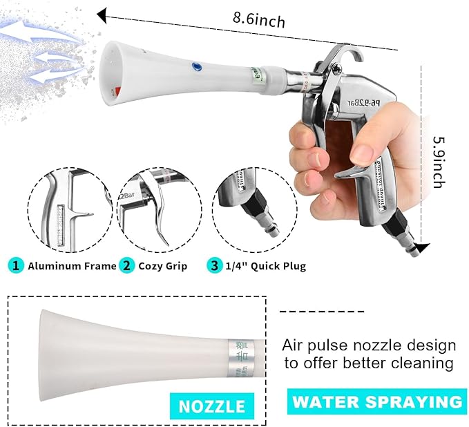 Tornado Dry Cleaning Gun with Brass Adjustable Air Flow Nozzle,Air Blower Gun Quickly Blasts Dirt and Dust from Surface Works with Air Compressor