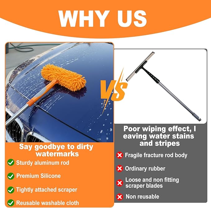 3-in-1 Window Cleaner Tool with Rotating Head,67" Window Squeegee with Extension Pole, Window Cleaning Squeegee Kit for Indoor & Outdoor High Windows and Car Glass