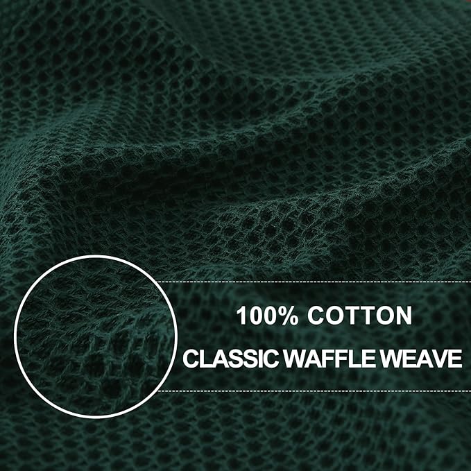 Homaxy 100% Cotton Waffle Weave Kitchen Dish Towels, Ultra Soft Absorbent Quick Drying Cleaning Towel, 13 x 28 Inches, 12-Pack, Blackish Green