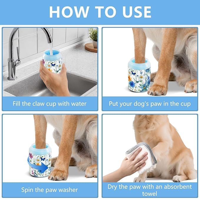 Dog Paw Cleaner Cups for Dogs Pet Foot Washer Paw Scrubber for Small Medium Large Dogs Cats Cleaning Cup Watercolor Cornflower Daisy