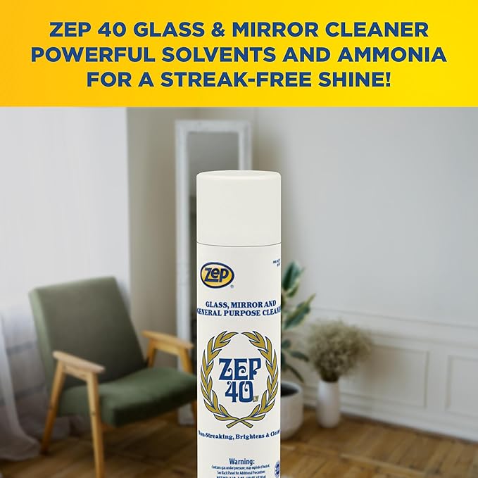 Zep 40 LV Non-Streaking Cleaner Aerosol - 18 Ounces (Case of 12) 322901 - Glass, Mirror, and General Purpose Cleaner - Available to Ship to All 50 States!