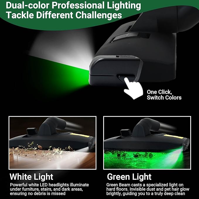 EZ SPARES Dust Display LED Vacuum Brush,Floor Brush Attachment,Compatible with Hoover, Eureka, Rainbow,Shop VAC,Most Brand,Reveal Microscopic Dust & Illuminate Invisible Pet Hair Cat Dog Fur