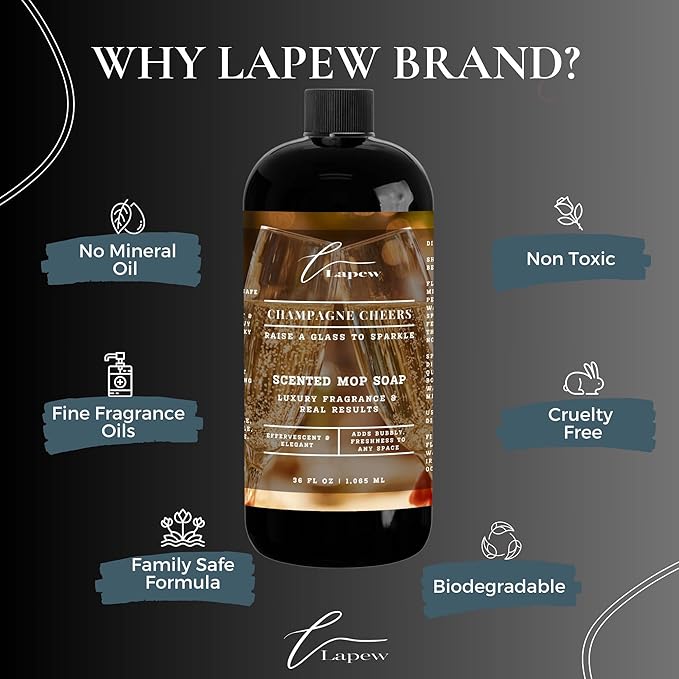 Luxury Floor Cleaner, Scented Mop Soap Concentrate | Hard Floor Cleaner for Tile, Vinyl, Laminate, LVP & Sealed Hardwood | Low-Foam, Streak-Free | 36 oz | Champagne Cheers