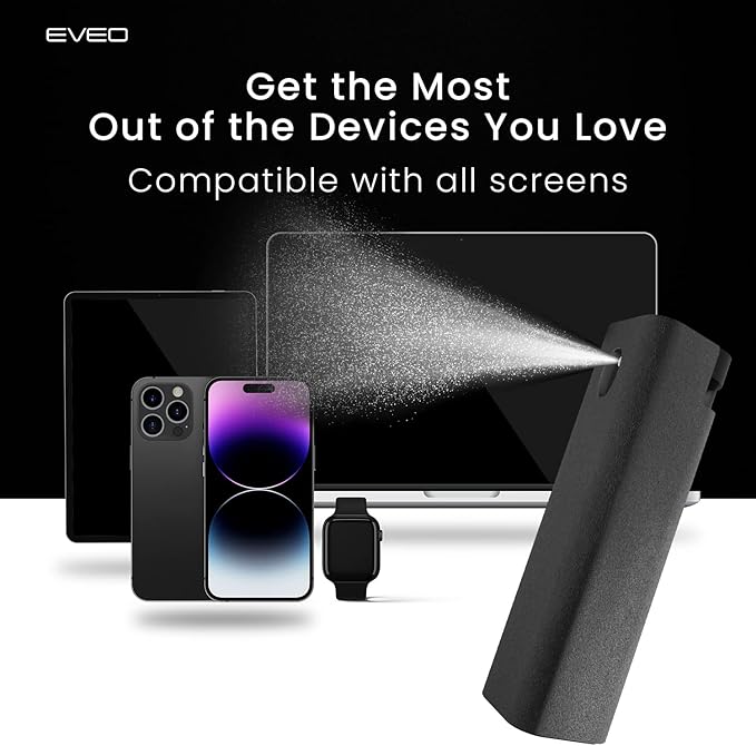 EVEO Screen Cleaner Spray and Wipe - 2-in-1 Car Screen Cleaner & iPhone Cleaner Touchscreen Mist Cleaner for Laptop, Computer, MacBook, iPad and More - 1 Pack (Grey)