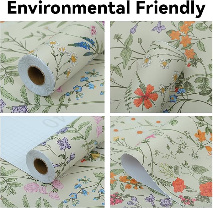Peel and Stick Wallpaper - 17.5x196.8in Bloom Vintage Flower Vinyl Wallpaper for Home Deco