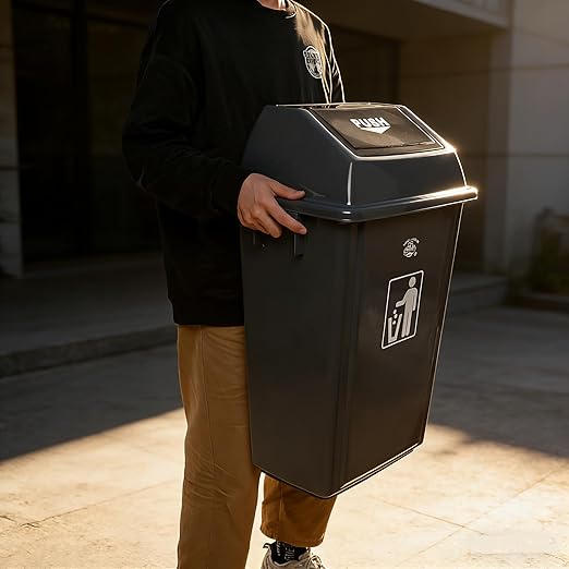4 Packs 18 Gallon Large Commercial Trash Can, Kitchen Waste Bin with Lid, Plastic Tall Garbage Can Outdoor, 30" High