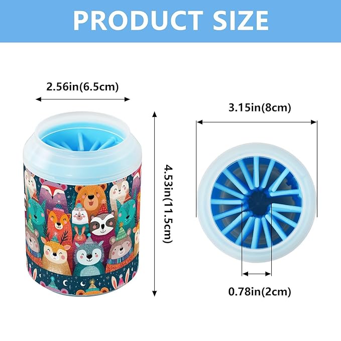 Dog Paw Cleaner Cups for Dogs Pets Foot Washer Paw Scrubber for Medium Small Cats Dogs Cleaning Cup Cute Winter Forest Animal Colorful