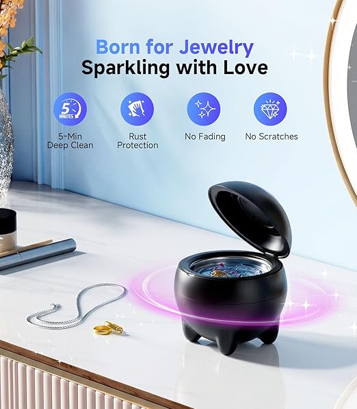 Ultrasonic Jewelry Cleaner Machine, 45KHz Retainer Cleaner Ultrasonic Professional for Aligner, Mouthguard, Ring, Earrings Sterling Silver Deep Cleaner with 4 Modes, Low Noise, 304Stainless Steel Tank
