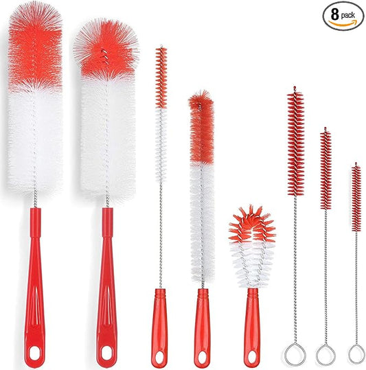ALINK 8-Pack Red Bottle Brush Cleaner Set - Long Cleaning Brush for Narrow Neck Wine/Beer Bottles, Thermos, Hummingbird Feeder, Spout, Lids and Straws
