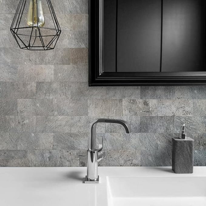 AULIGET 100 Piece Mountain Rock Peel and Stick Backsplash Wall Tiles, 3" x 6" PVC Faux Stone Stick on Tiles for Backsplash Kitchen, Bathroom, Laundry Room, Camper, Fireplace