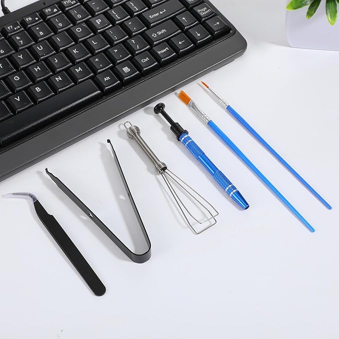 Keyboard Remover Tool Kit 7 Pcs Keycap Puller, Switch Puller, Cleaning Brush, 4-Jaw Gripper, Tweezers, Key Cap Pullers, Storage Bag
