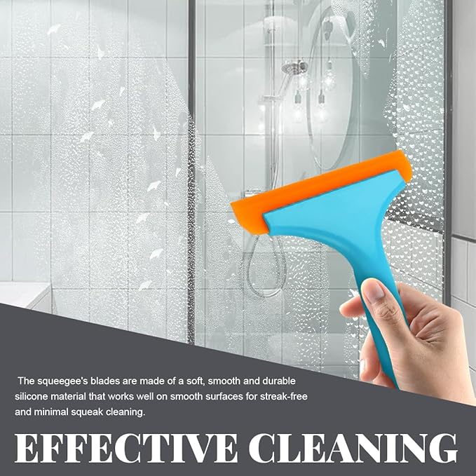 Small Silicone Window Squeegee, Car Windshield Silicone Squeegee, Auto Windshield Water Blade Scraper with 5.9 Inch Blade and Non-Slip Handle for Window, Mirror, Glass Door (Blue)