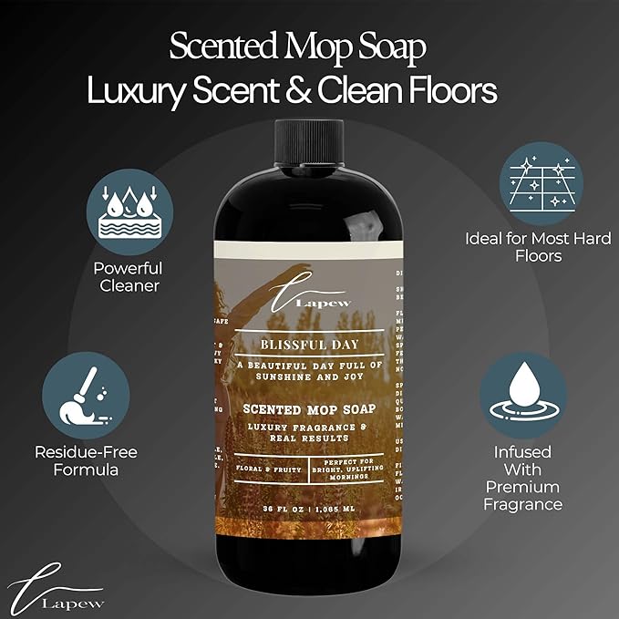 Luxury Floor Cleaner, Scented Mop Soap Concentrate | Hard Floor Cleaner for Tile, Vinyl, Laminate, LVP & Sealed Hardwood | Low-Foam, Streak-Free | 36 oz | Blissful Day