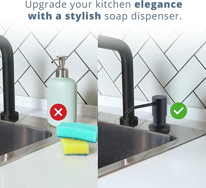 SBEN Built-in Kitchen Sink Soap or Lotion Dispenser Set, Stainless Steel, Matte Black Pump, 17 oz PET Bottle, Durable ABS Head, 360° Rotation (Matte Black)