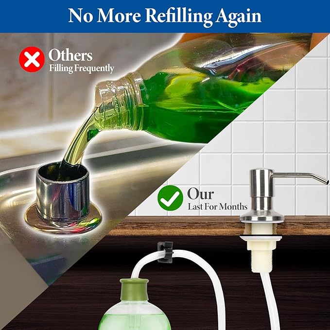 Dish Soap Dispenser for Kitchen Sink Built in Soap Dispenser Pump with 47" Extension Tube Kit Brushed Nickel