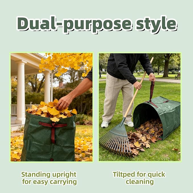 2-Pack 53-Gallon Reusable Yard Waste Bags with Gloves– Heavy-Duty Dustpan-Style Lawn & Garden Bags with Handles, Foldable, Standable Leaf Collector for Leaves, Grass, Branches, and Outdoor Debris