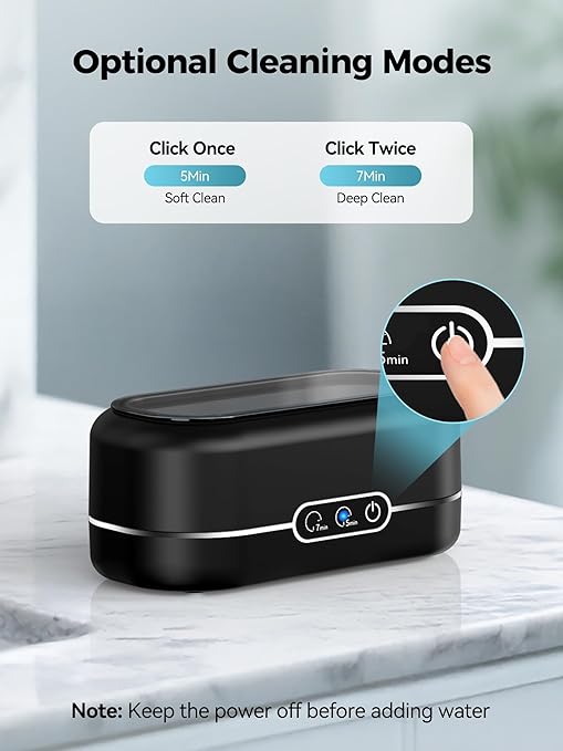 Ultrasonic Jewelry Cleaner, 48KHz Jewelry Ultrasonic Cleaner Machine for All Jewelry, Glasses, Rings, Retainers, Watch Strap, Dentures, 304 Stainless Steel 12oz Cleaning Pod - Black