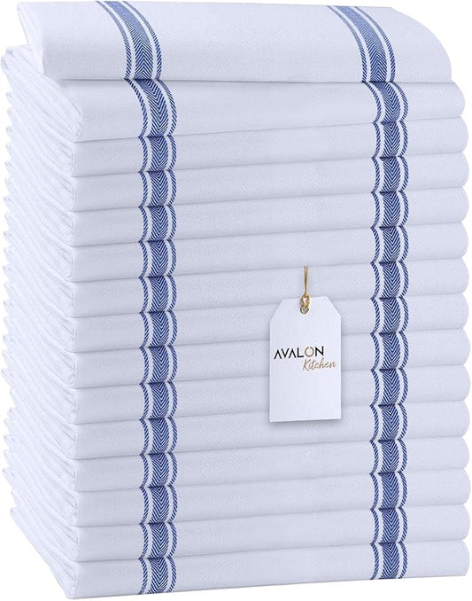 Dish Towels Set (Value Pack of 15) Size 15x25 Inch, 100% Cotton Soft & Absorbent Kitchen Towels, Tea Towels, Reusable Cleaning Cloths for Household Cleaning (Blue)