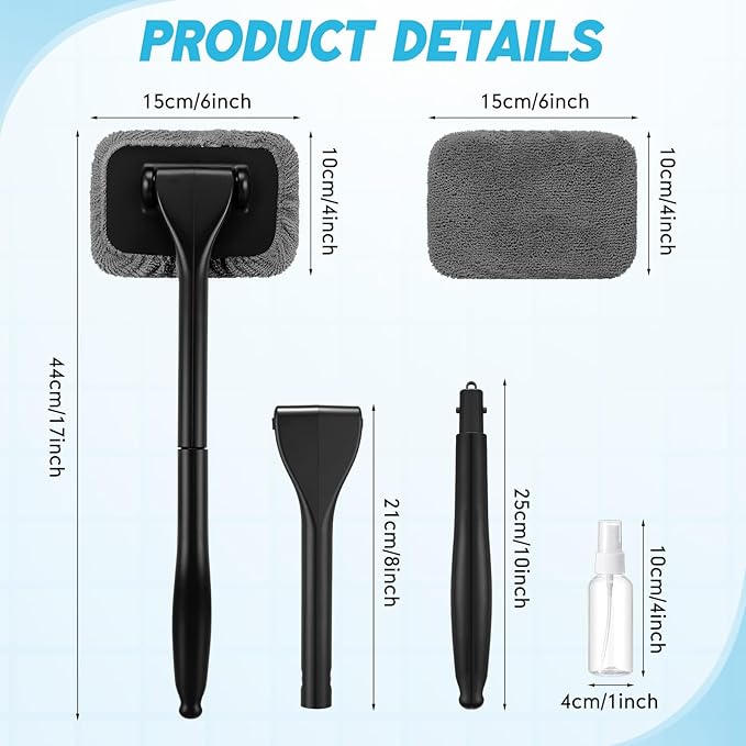 8 Pcs Car Windshield Cleaner Tool Kit with Removable Handle, Microfiber Towel Pads, Brush, Empty Spray Bottle for Auto Glass Wiper Suvs Rvs & Home Windows(Grey)