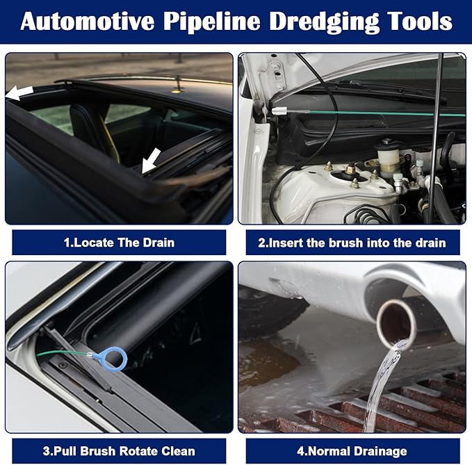 2 Sets Sunroof Drain Cleaning Tool, 78 Inch+118Inch Long Pipe Cleaner Roof Snake Tool for Car Cleaning, Tube Brush, Rain Gutter