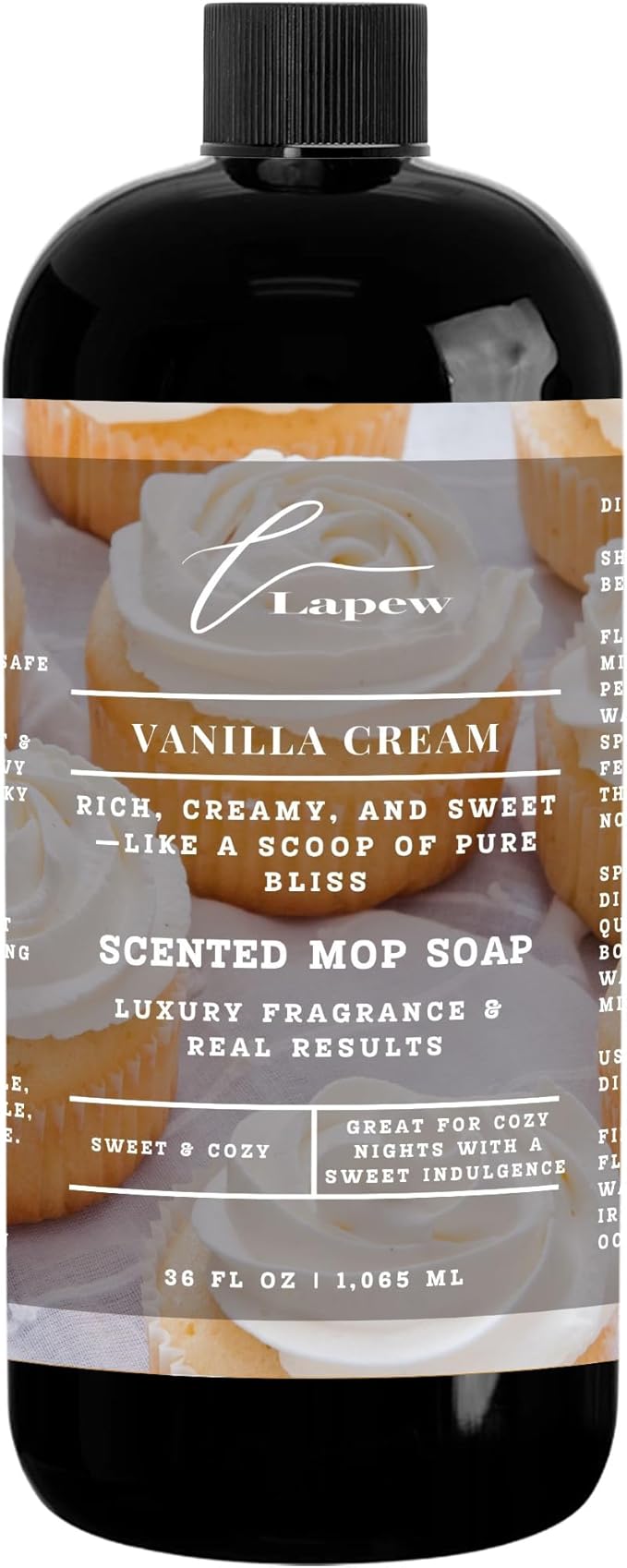 Luxury Floor Cleaner, Scented Mop Soap Concentrate | Hard Floor Cleaner for Tile, Vinyl, Laminate, LVP & Sealed Hardwood | Low-Foam, Streak-Free | 36 oz | Vanilla Cream