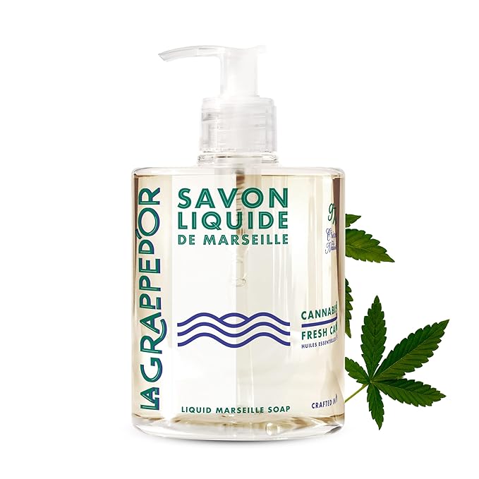 La Grappe d'Or Fresh Cannabis Scent Marseille Hand Soap with Essential Oils | Handmade in France from Moisturizing Organic Olive & Coconut Oil | Natural, Cruelty-Free & Vegan, 16.90 oz Liquid