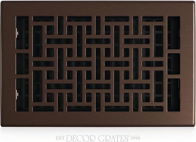 Decor Grates Metal Oriental Decorative Air Vent Cover 6x10 Floor Register – Adjustable Control Lever – AC Floor Vent Covers for Home Floor Vents – Fits 6 x 10 Inch Opening – Rubbed Bronze (AJH610-RB)