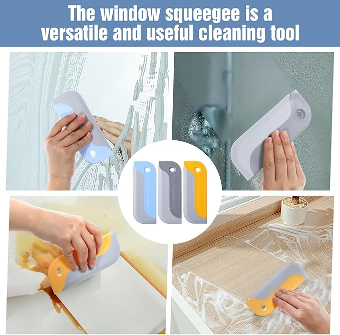 3 Pack Small Squeegee, Rubber Mini Squeegee Multi-Functional Small Sink Squeegees for Glass Doors Kitchen Countertop Car Window Bathroom Mirrors (3 Colors)