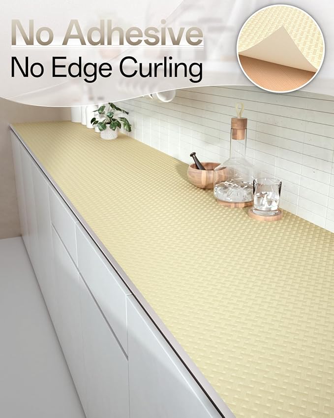 Shelf and Drawer Liner for Kitchen Cabinet, Non-Adhesive 24in x 120in Waterproof Contact Paper Refrigerator Liners Thickened Durable EVA Material Non Slip Mat for Dresser Cupboard Pantry Protector