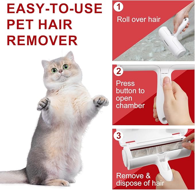 Roller Pet Hair Removal Tool – Reusable Lint Roller for Dogs & Cats – Self-Cleaning Fur Remover Brush - Portable, Multi-Surface Fur Removal Tool - Pet Hair Removal Tool for Car & Home