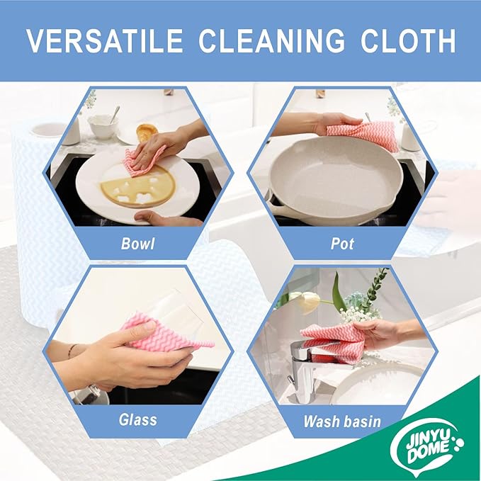 Handi Wipes Reusable Cloth Disposable Cleaning Cloth Kitchen Dish Cloth Dish Towels Dry Blue Washable Wipes Kitchen Dish Rolls, Total Pack of 200, Red