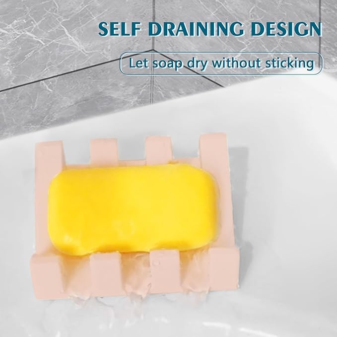 Self Draining Soap Dish Holder,Silicone Soap Dish,for Bathroom,Kitchen, Sponges，Can Extend Soap Life，Keep Soap Bars Dry and Easy Cleaning (Pink,1-Pack)