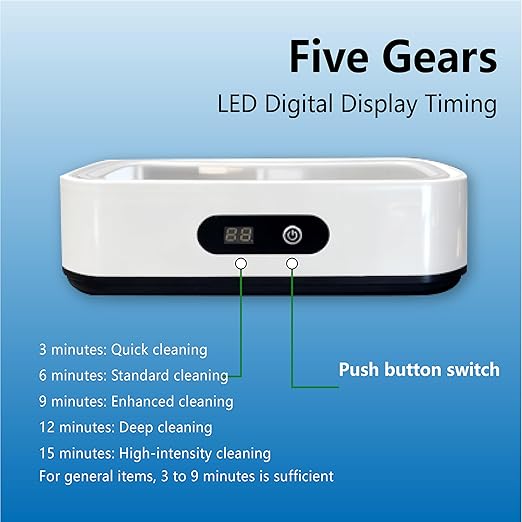 Ultrasonic Jewelry Cleaner, 49KHz Enhanced Ultrasonic Cleaneing Machine with 5 Modes Digital Timer for Eyeglasses, Jewelry, Watch Straps and Dentures, 304 Stainless Steel Water Tank