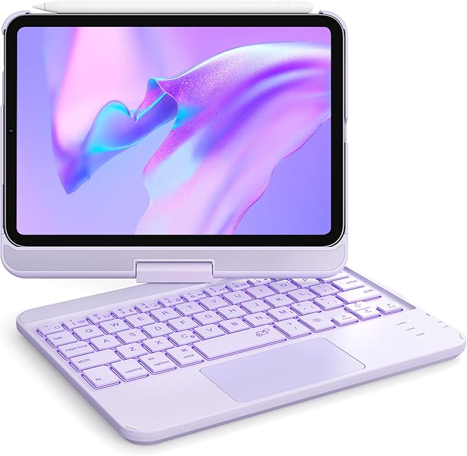 GreenLaw Keyboard Case for iPad mini 7(2024) & Mini 6 (2021) 8.3", Smart Touchpad, 7 Color Backlit, Type-C Rechargeable, 360° Rotate Keyboard Case for iPad mini 7th/6th Generation, Purple