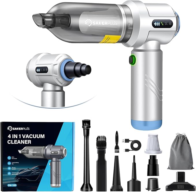 Cordless Car Vacuum, 4 in 1 Mini Vacuum Cleaner High Power 17500PA Suction Handheld Vacuum, Portable Air Dusters,Battery 3 Level Adjustment Small Car Cleaner for Cars Home Office (Silver)