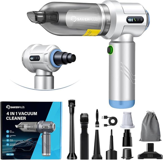 Cordless Car Vacuum, 4 in 1 Mini Vacuum Cleaner High Power 17500PA Suction Handheld Vacuum, Portable Air Dusters,Battery 3 Level Adjustment Small Car Cleaner for Cars Home Office (Silver)