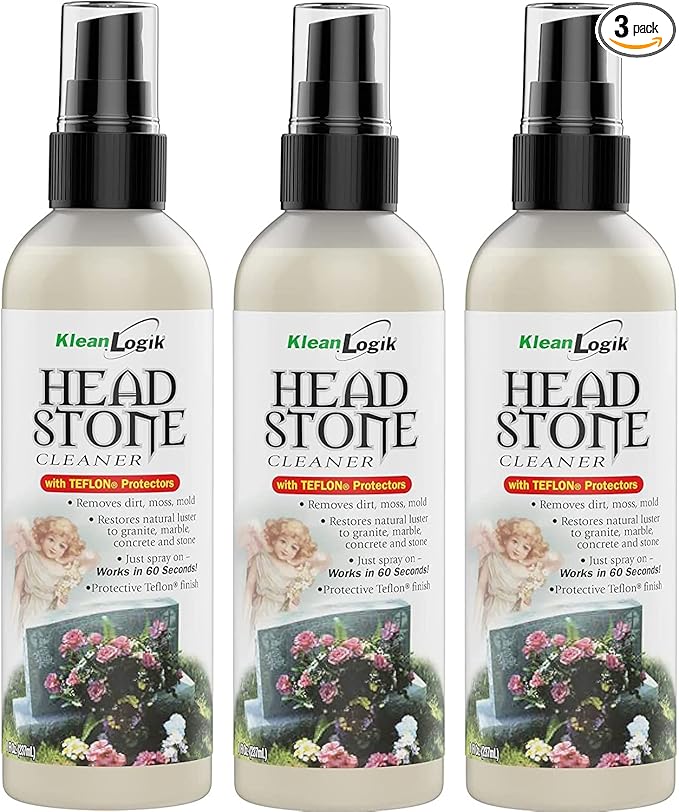 Headstone Cleaner For Graves & Memorials, Tombstone Cleaner Solution Removes Dirt & Plant Growth To Restore Natural Luster To Granite, Marble, Slate, Concrete, Limestone & Stone, 3-Pack