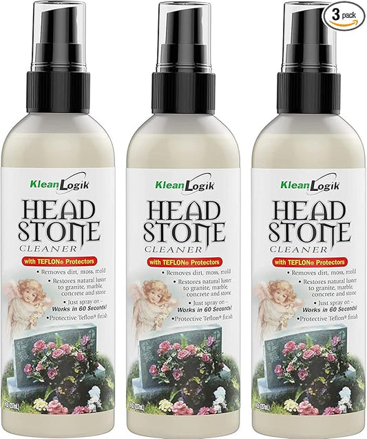 Headstone Cleaner For Graves & Memorials, Tombstone Cleaner Solution Removes Dirt & Plant Growth To Restore Natural Luster To Granite, Marble, Slate, Concrete, Limestone & Stone, 3-Pack